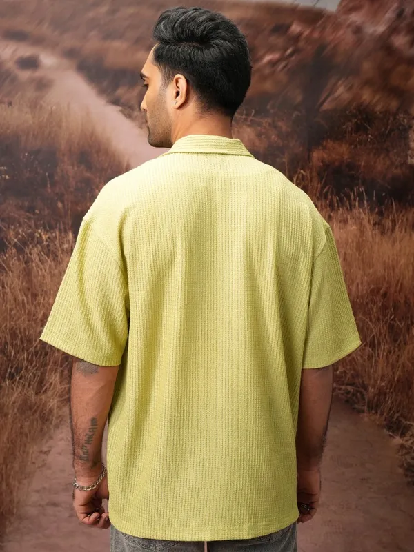  Locomotive Men Green Self Design Oversized Fit Casual Shirts