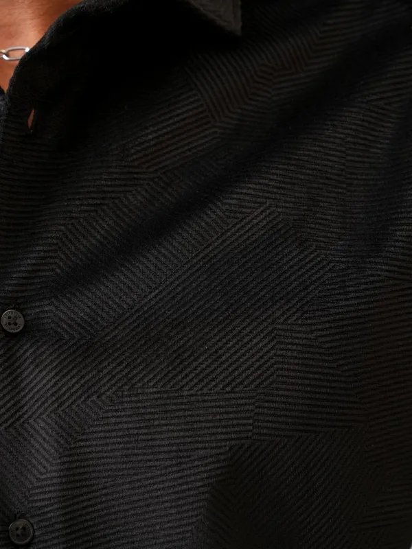 Locomotive Men Black Textured Slim Fit Casual Shirt