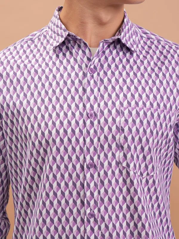  Highlander Men Purple Printed Slim Fit Casual Shirts
