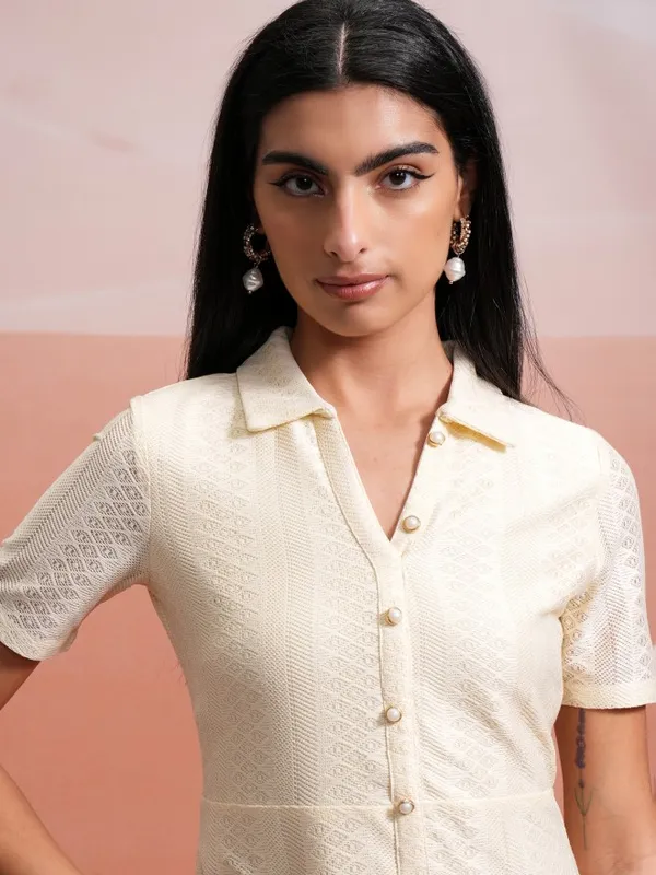  Tokyo Talkies Women Off White Self Design Shirt Dresses
