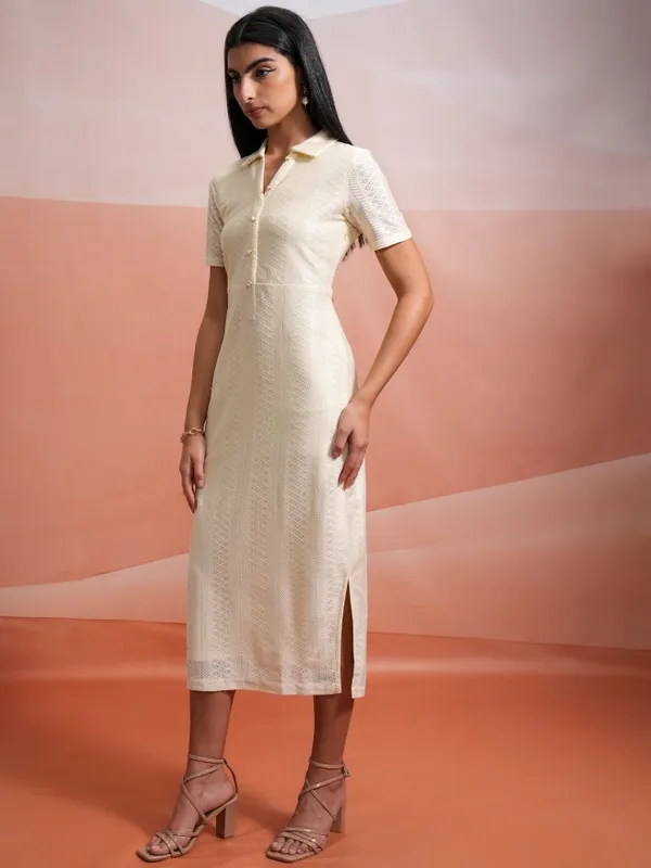  Tokyo Talkies Women Off White Self Design Shirt Dresses
