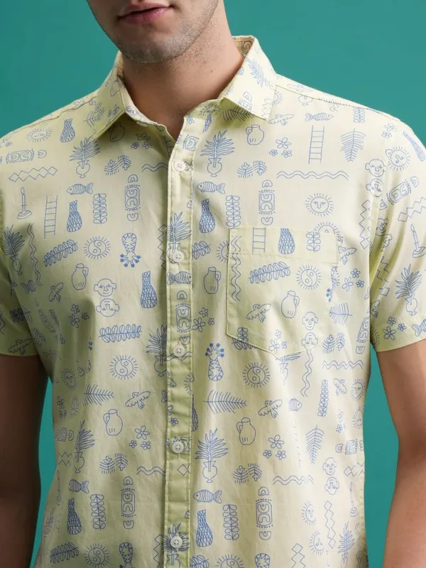  Ketch Men Yellow Printed Slim Fit Casual Shirts