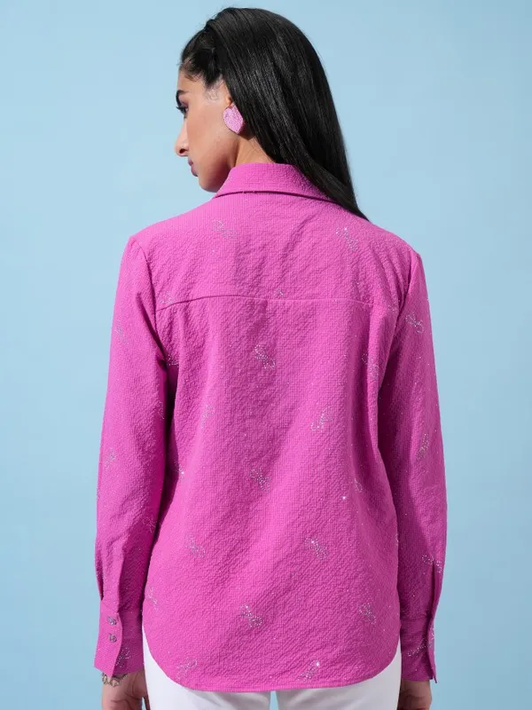  Tokyo Talkies Women Purple Self Design Casual Shirts