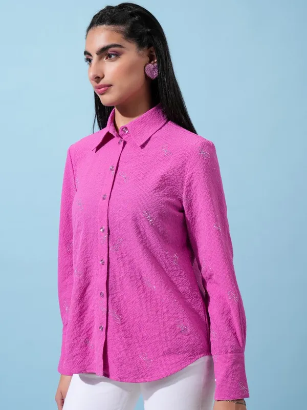  Tokyo Talkies Women Purple Self Design Casual Shirts