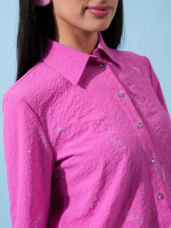  Tokyo Talkies Women Purple Self Design Casual Shirts