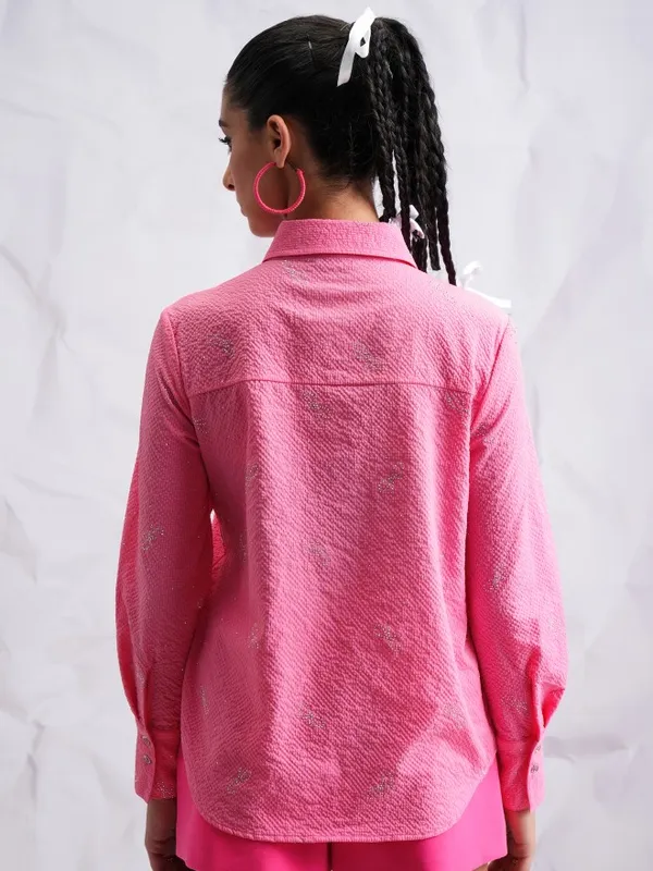  Tokyo Talkies Women Pink Self Design Casual Shirts