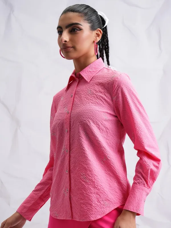  Tokyo Talkies Women Pink Self Design Casual Shirts