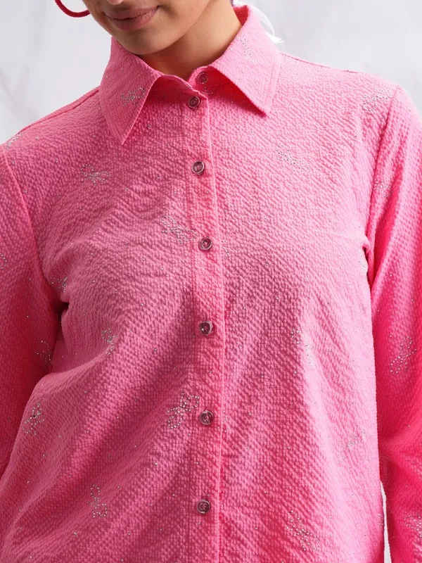  Tokyo Talkies Women Pink Self Design Casual Shirts