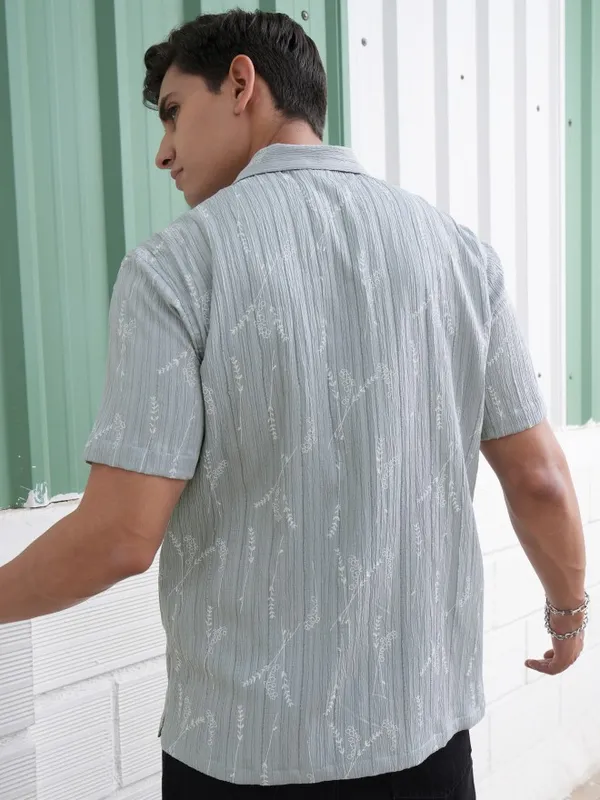  Locomotive Men Grey Printed Relaxed Fit Casual Shirts