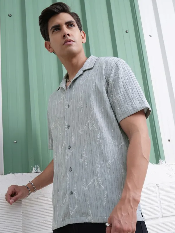  Locomotive Men Grey Printed Relaxed Fit Casual Shirts