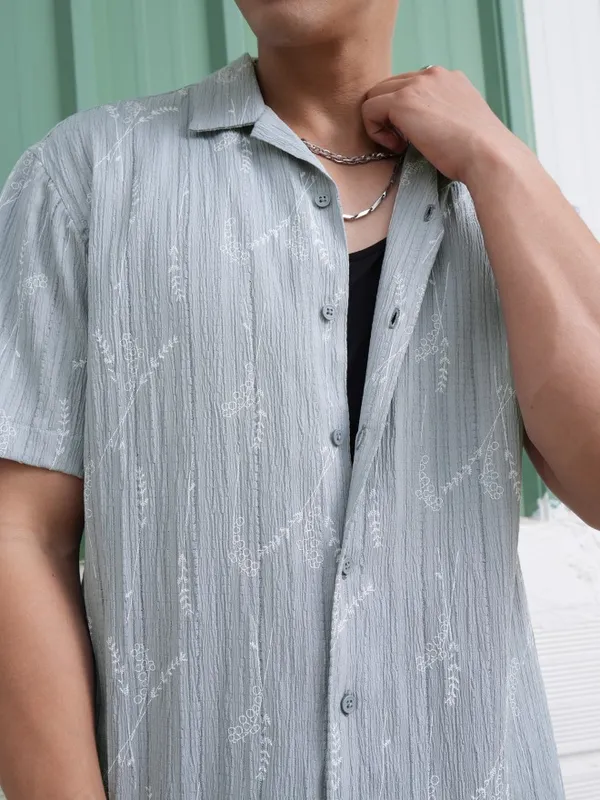  Locomotive Men Grey Printed Relaxed Fit Casual Shirts