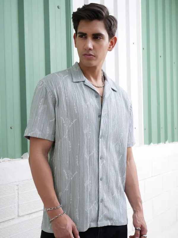  Locomotive Men Grey Printed Relaxed Fit Casual Shirts