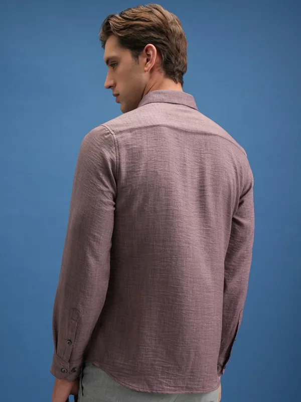 Locomotive Men Purple Self Design Slim Fit Casual Shirts