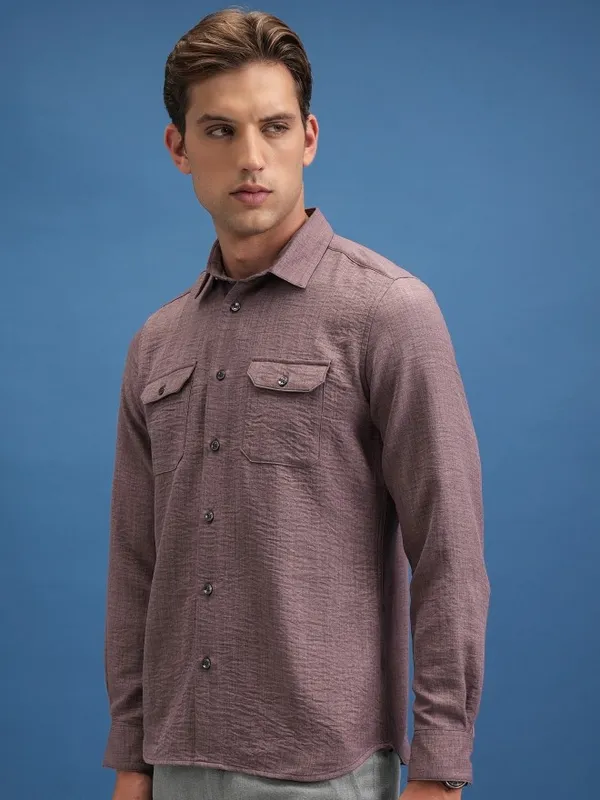 Locomotive Men Purple Self Design Slim Fit Casual Shirts