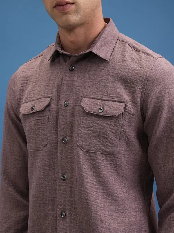 Locomotive Men Purple Self Design Slim Fit Casual Shirts