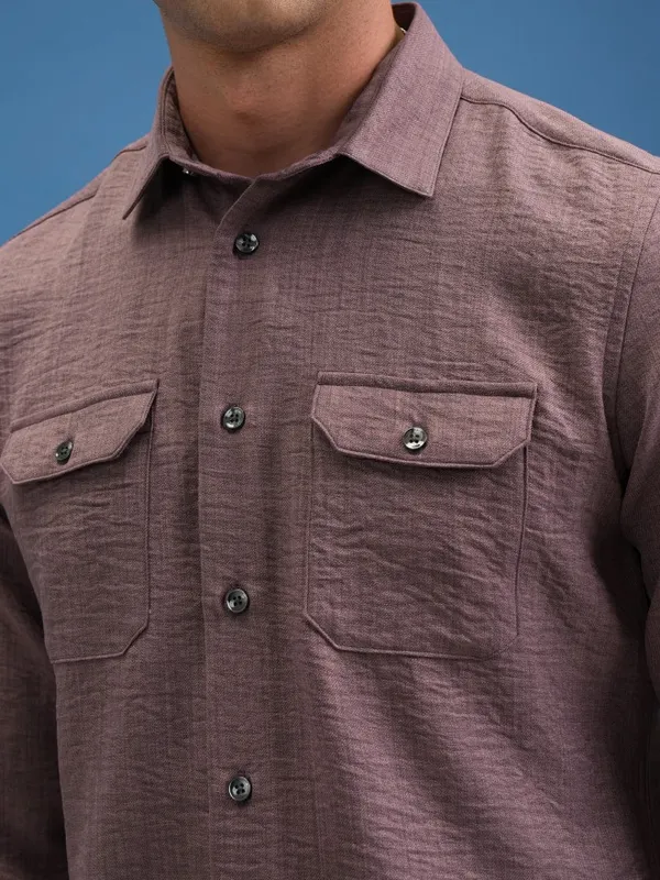 Locomotive Men Purple Self Design Slim Fit Casual Shirts