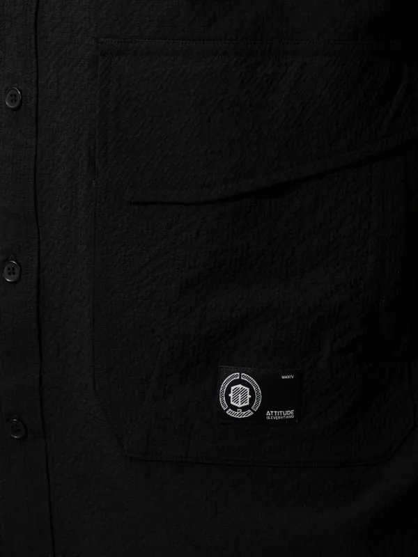  Locomotive Men Black Self Design Oversized Fit Casual Shirts