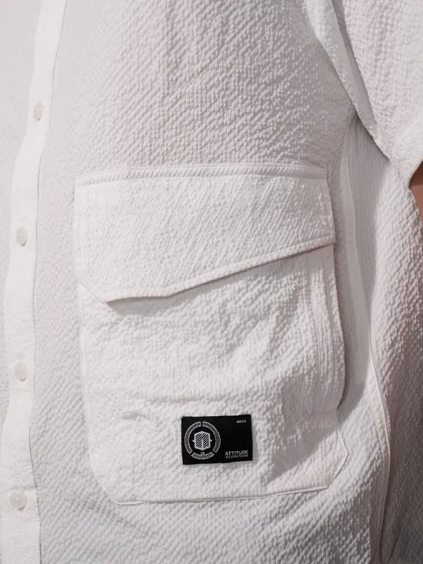  Locomotive Men White Self Design Oversized Fit Casual Shirts