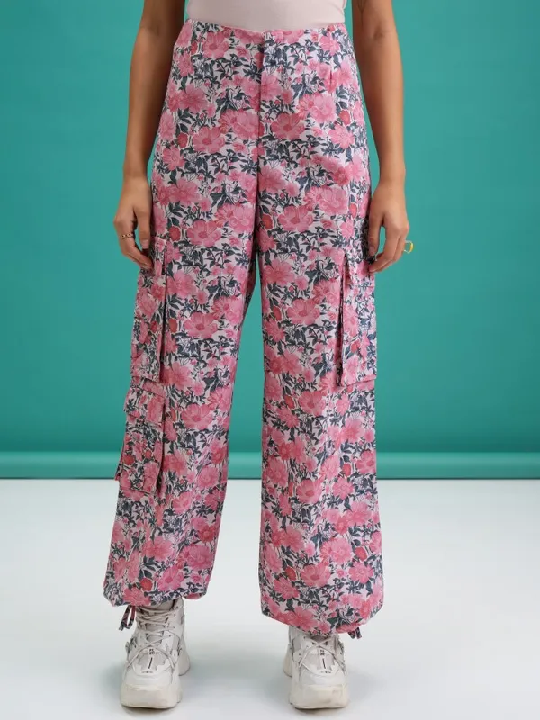  Tokyo Talkies Women Pink Printed Regular Fit Casual Trousers