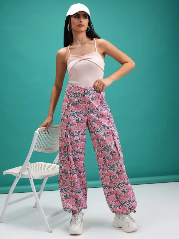  Tokyo Talkies Women Pink Printed Regular Fit Casual Trousers