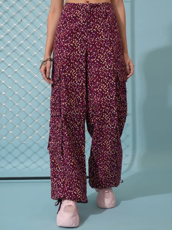 Tokyo Talkies Women Maroon Printed Regular Fit Casual Trousers