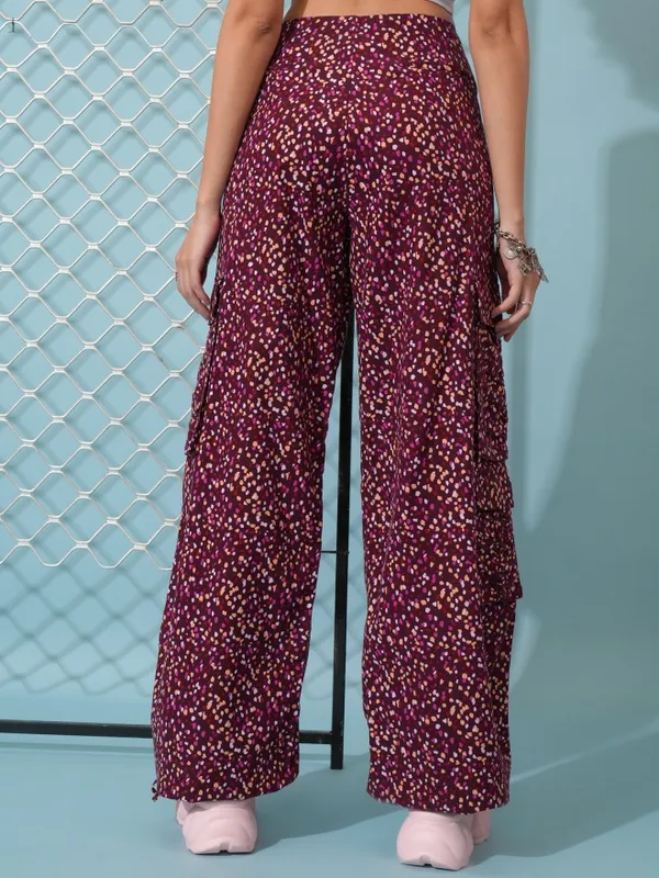  Tokyo Talkies Women Maroon Printed Regular Fit Casual Trousers