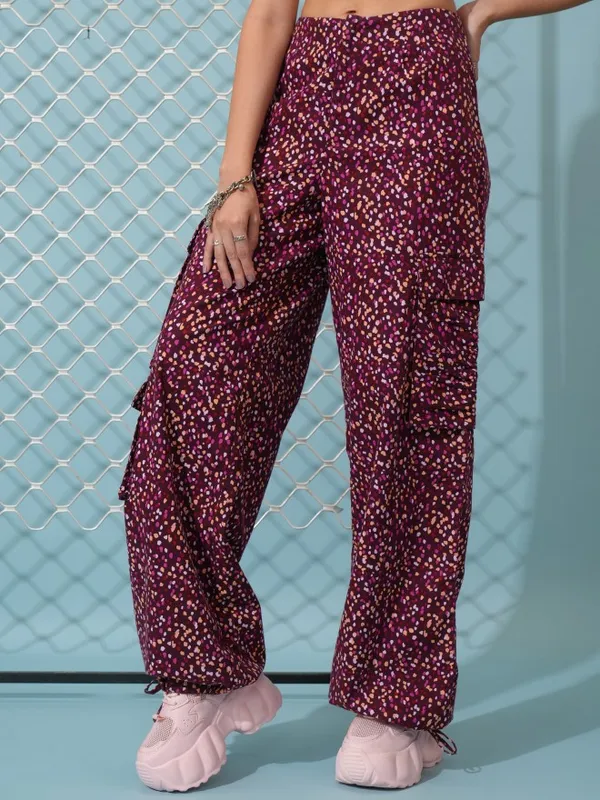  Tokyo Talkies Women Maroon Printed Regular Fit Casual Trousers