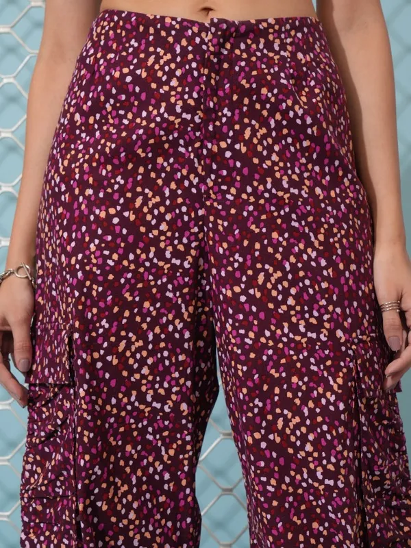  Tokyo Talkies Women Maroon Printed Regular Fit Casual Trousers
