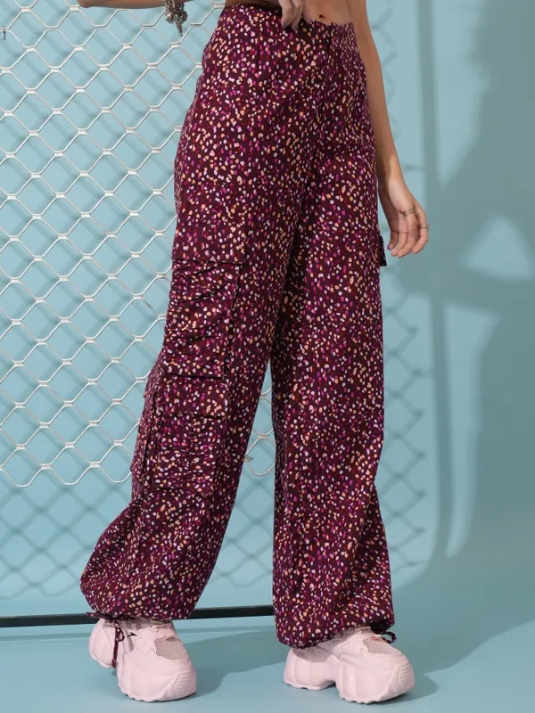  Tokyo Talkies Women Maroon Printed Regular Fit Casual Trousers