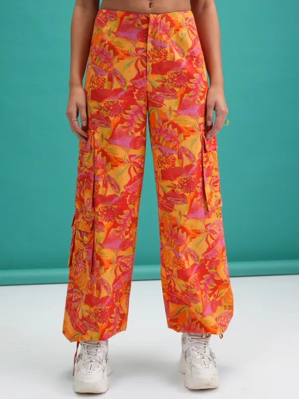  Tokyo Talkies Women Orange Printed Regular Fit Casual Trousers