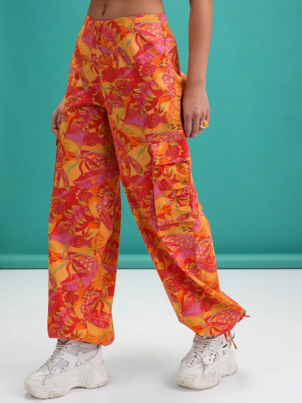  Tokyo Talkies Women Orange Printed Regular Fit Casual Trousers