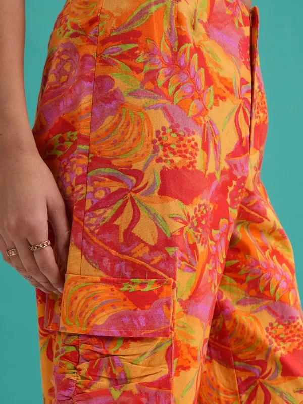  Tokyo Talkies Women Orange Printed Regular Fit Casual Trousers