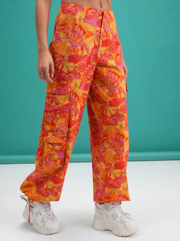  Tokyo Talkies Women Orange Printed Regular Fit Casual Trousers