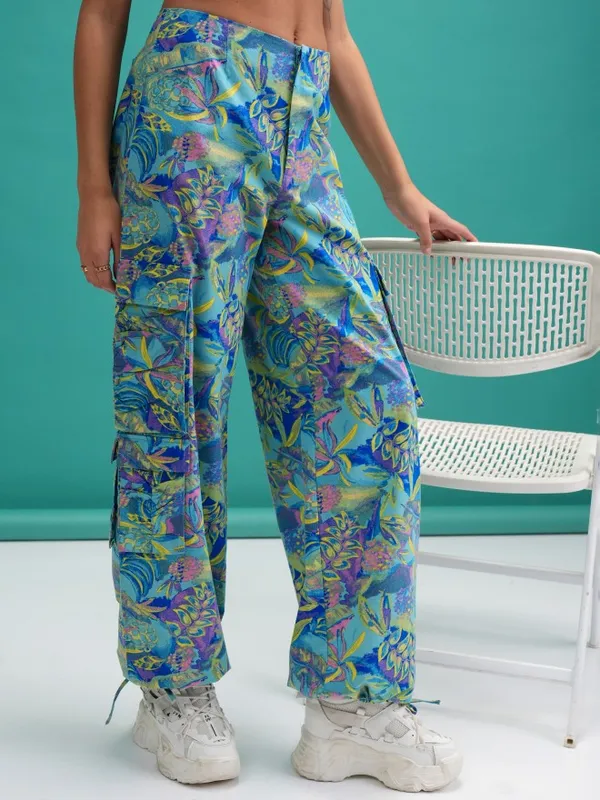  Tokyo Talkies Women Blue Printed Regular Fit Casual Trousers