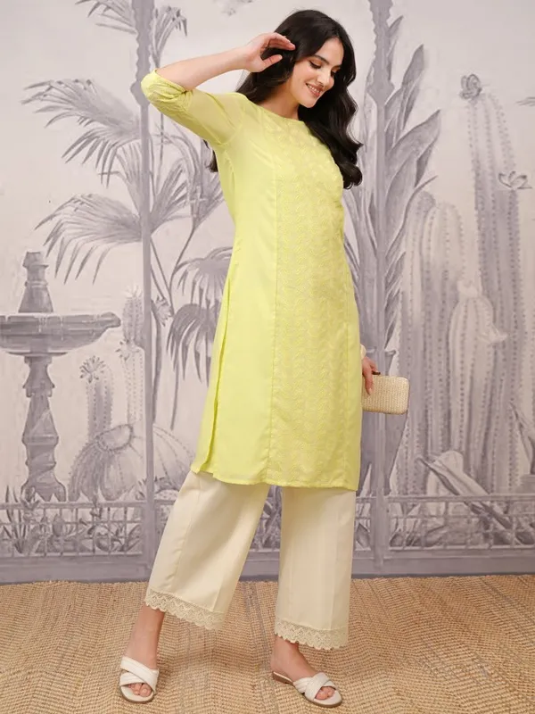  Vishudh Women Cream Solid Straight Fit Palazzos