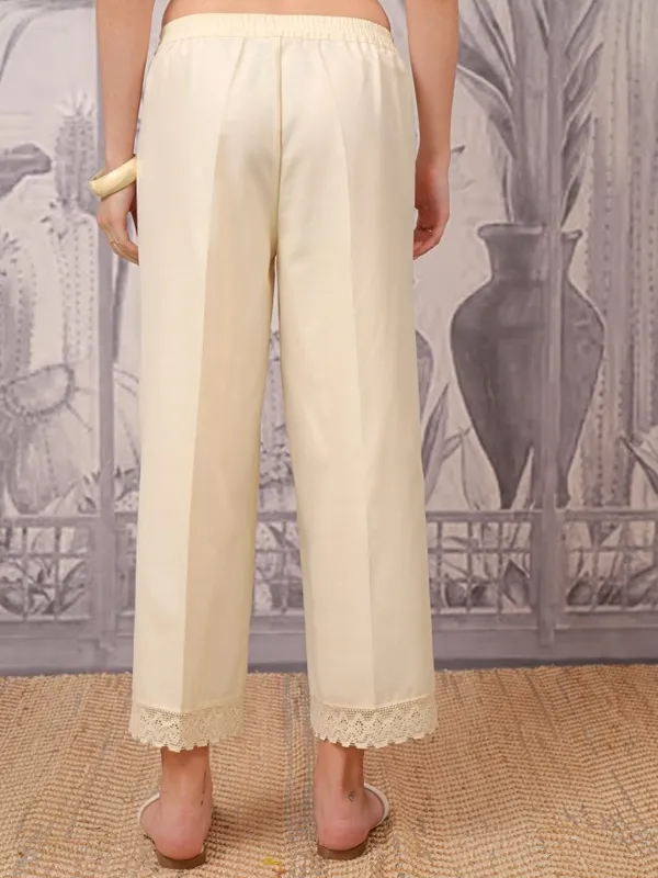  Vishudh Women Cream Solid Straight Fit Palazzos