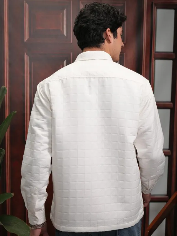 Locomotive Men White Textured Oversized Fit Casual Shirt