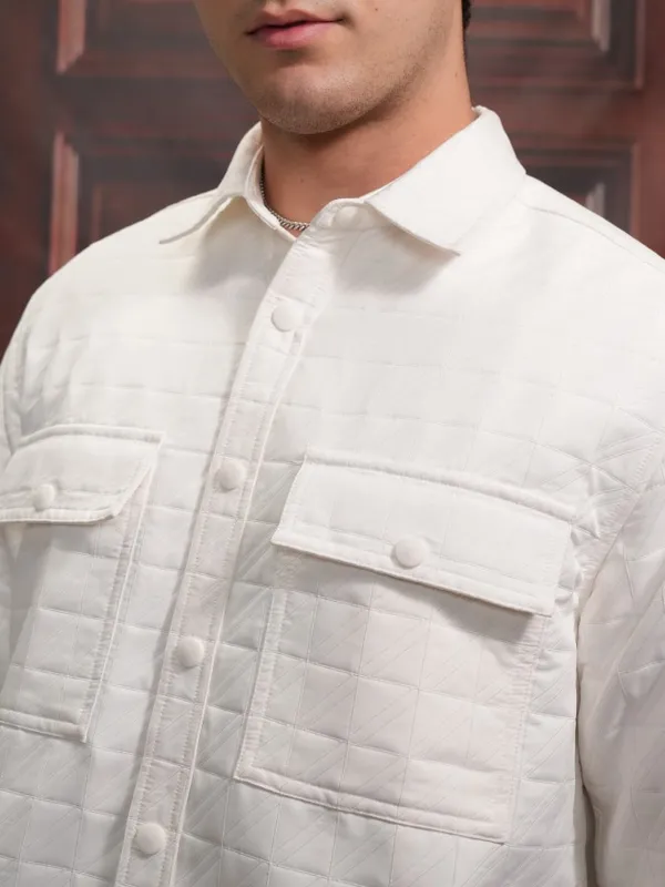 Locomotive Men White Textured Oversized Fit Casual Shirt