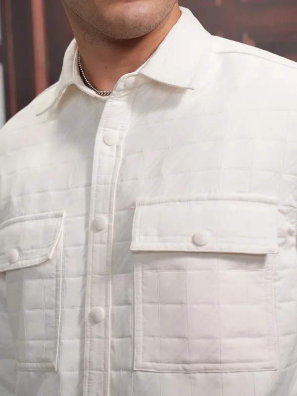 Locomotive Men White Textured Oversized Fit Casual Shirt