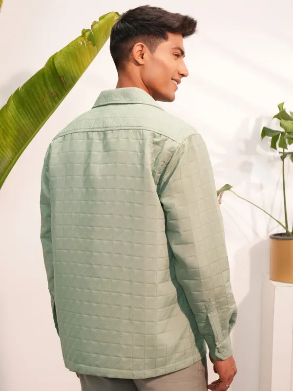 Locomotive Men Olive Self Design Oversized Fit Casual Shirts