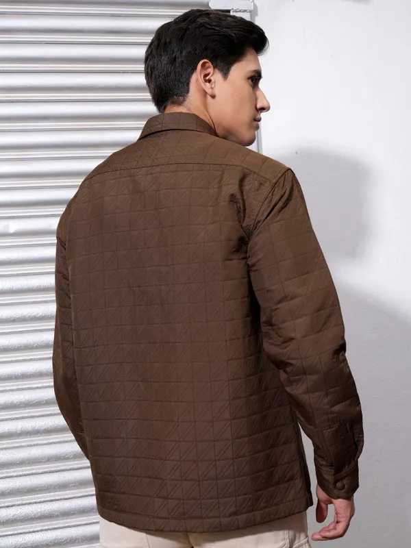 Locomotive Men Brown Textured Oversized Fit Casual Shirt