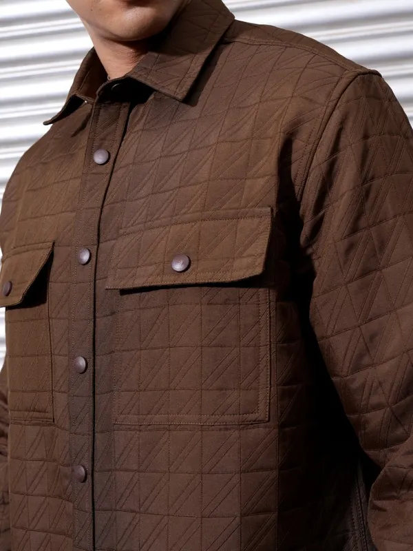Locomotive Men Brown Textured Oversized Fit Casual Shirt