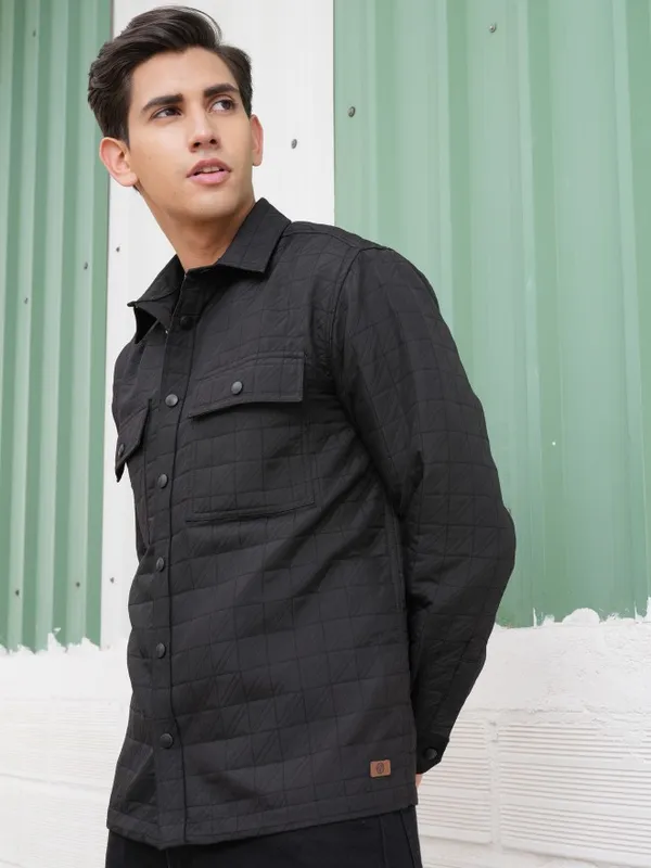 Locomotive Men Black Textured Oversized Fit Casual Shirt