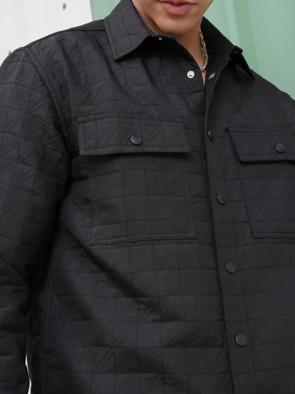 Locomotive Men Black Textured Oversized Fit Casual Shirt