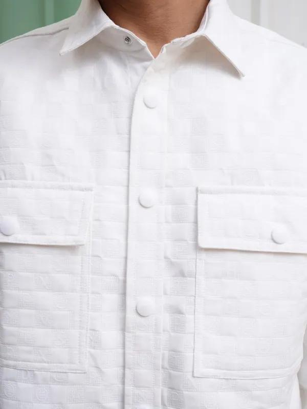 Locomotive Men White Textured Oversized Fit Casual Shirt