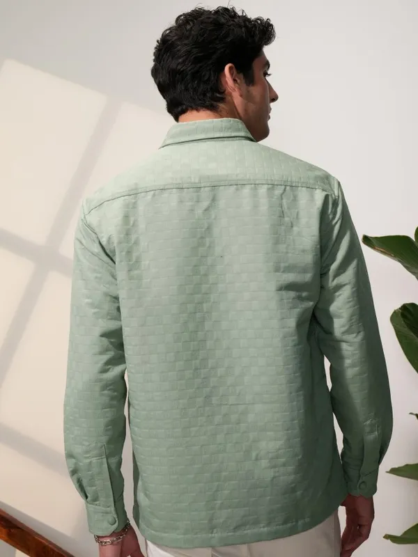 Locomotive Men Olive Textured Oversized Fit Casual Shirt