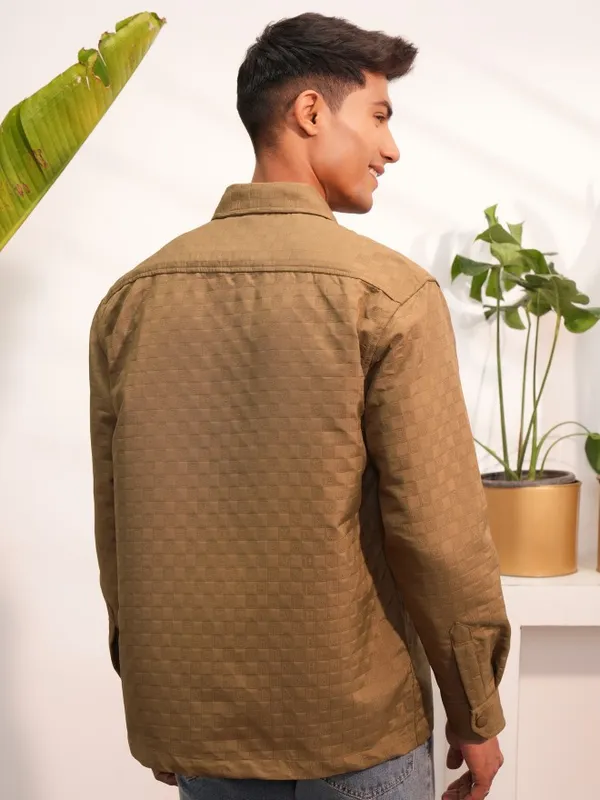  Locomotive Men Khaki Self Design Oversized Fit Casual Shirts
