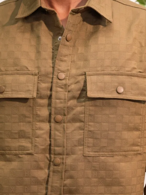  Locomotive Men Khaki Self Design Oversized Fit Casual Shirts