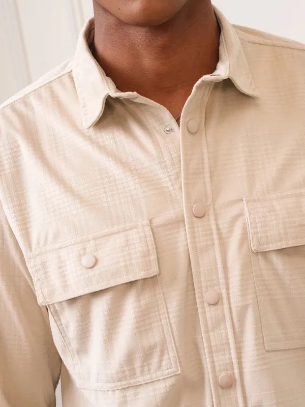  Locomotive Men Beige Checked Oversized Fit Casual Shirts