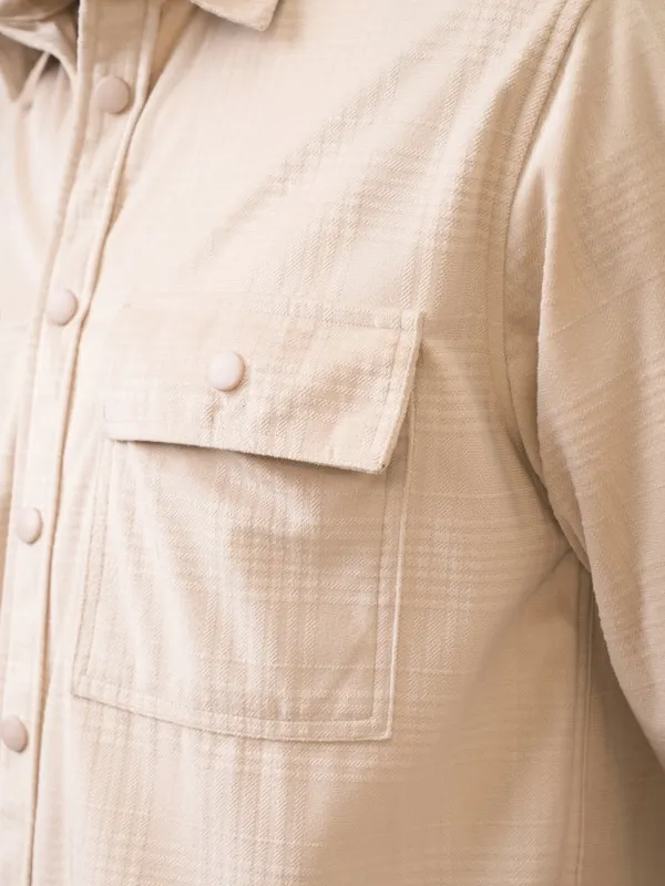  Locomotive Men Beige Checked Oversized Fit Casual Shirts